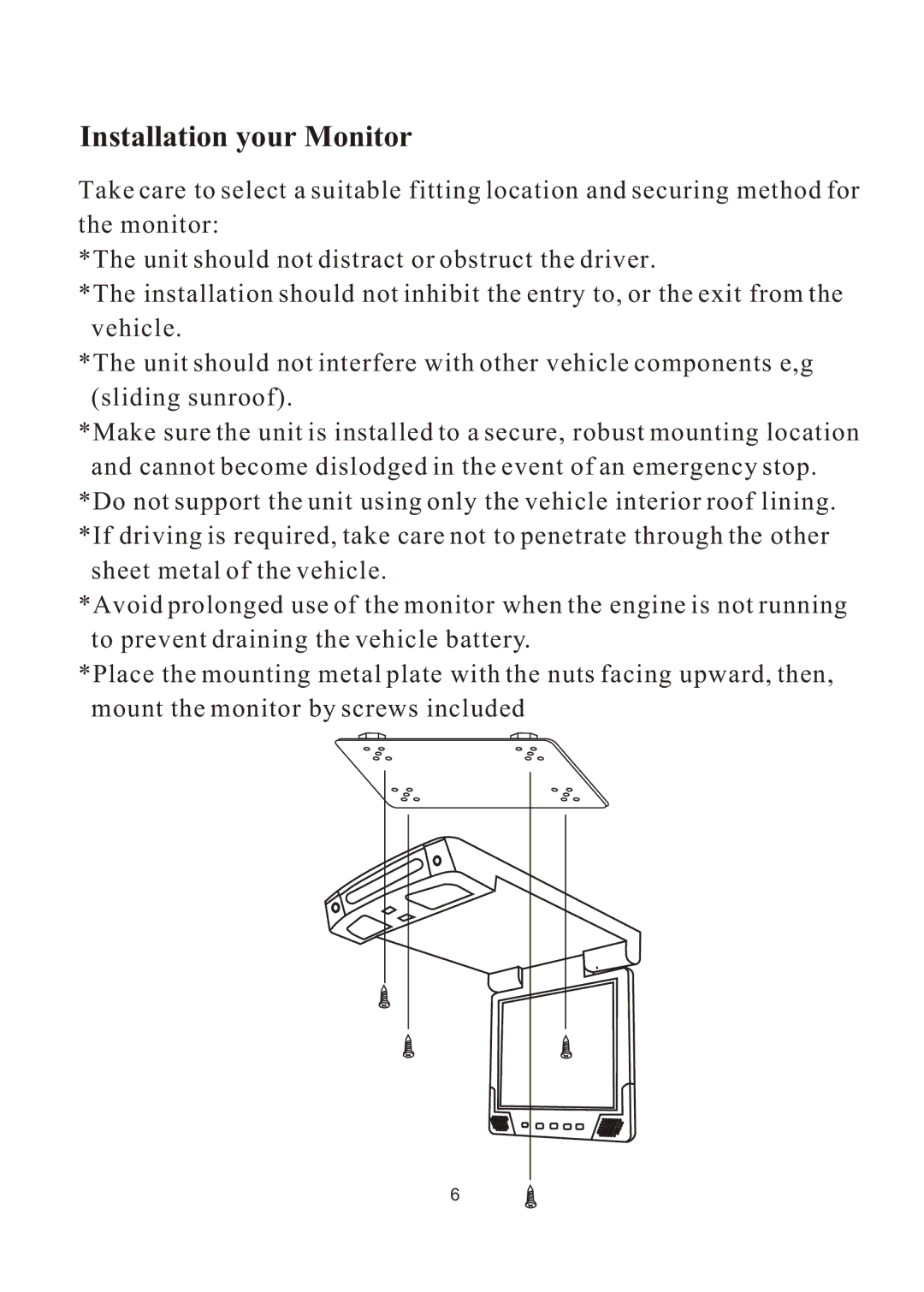 PYLE Audio PLVW1350IR manual Installation your Monitor 