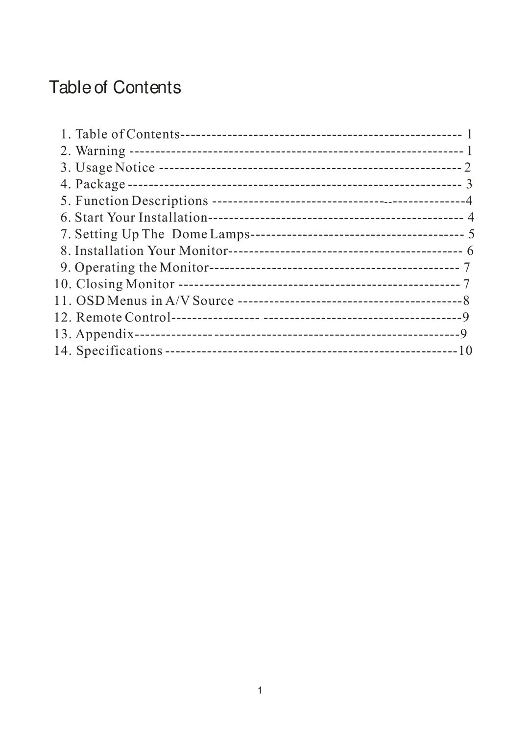 PYLE Audio PLVW1550IR manual Table of Contents 