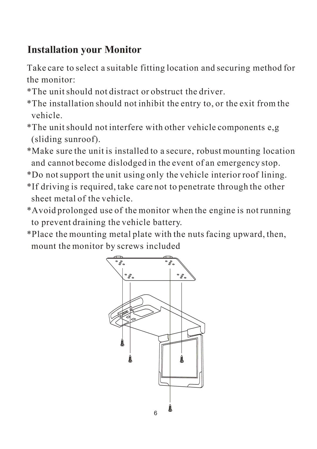 PYLE Audio PLVW1770IR manual Installation your Monitor 