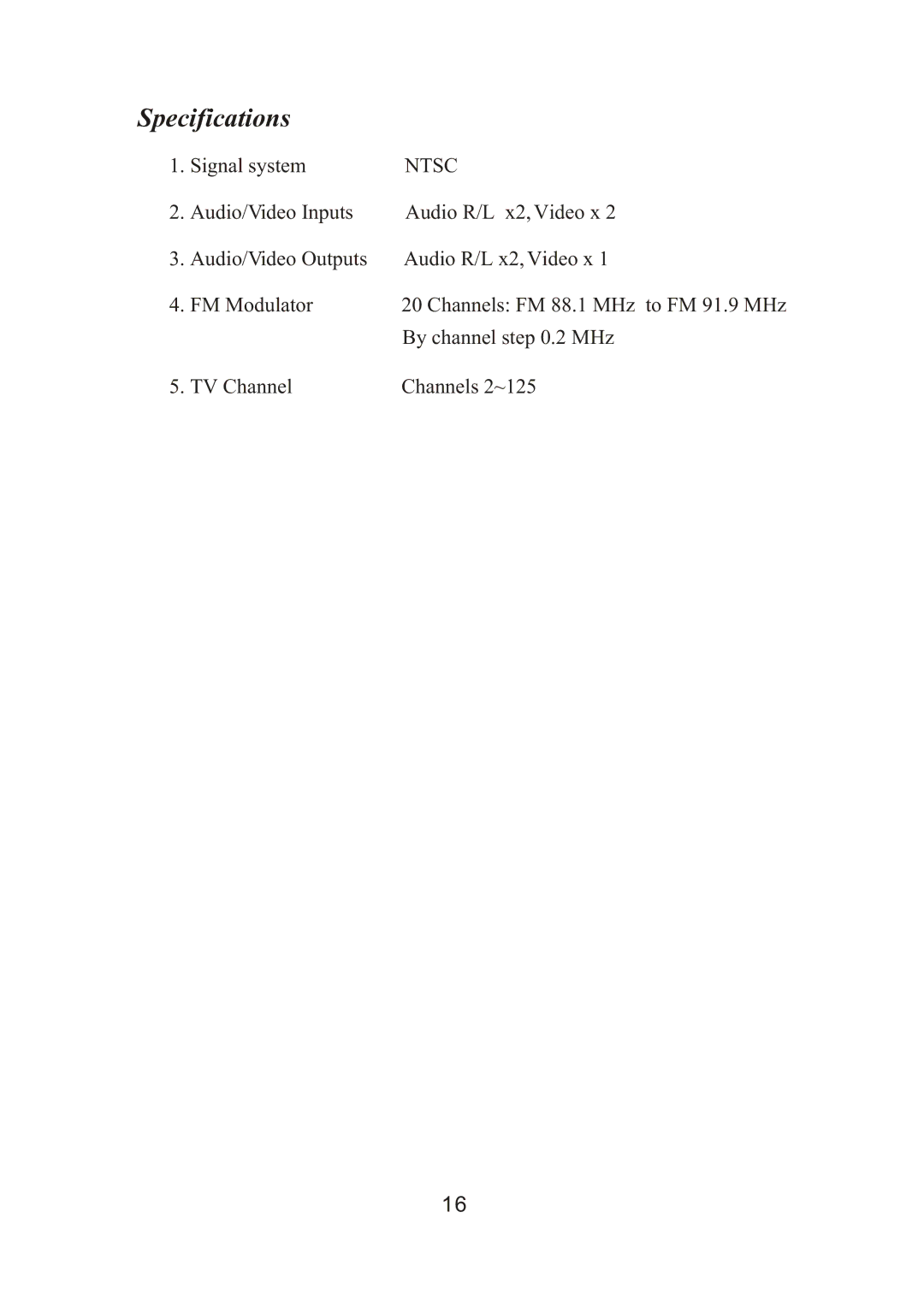 PYLE Audio PLVW20T manual Specifications 