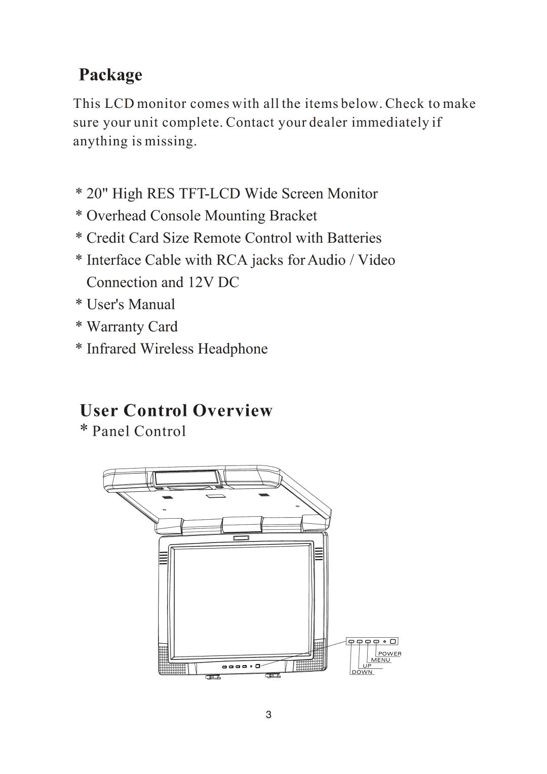 PYLE Audio PLVW20T manual Package, User Control Overview 