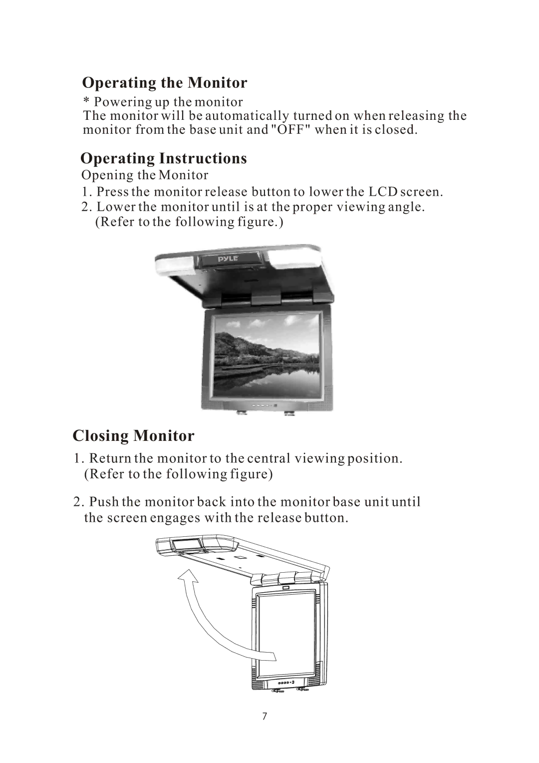 PYLE Audio PLVW20T manual Operating the Monitor 