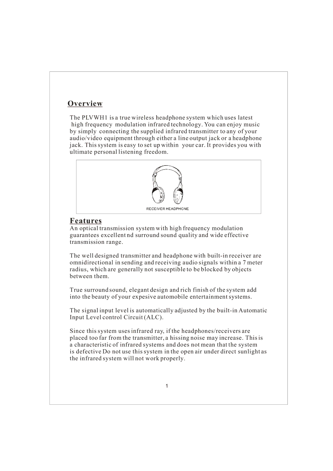 PYLE Audio PLVWH1 manual Overview, Features 