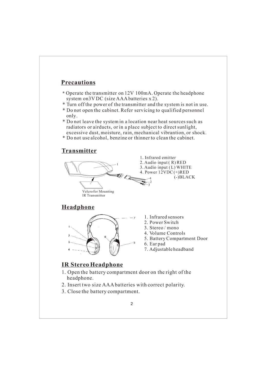 PYLE Audio PLVWH2 manual Precautions 