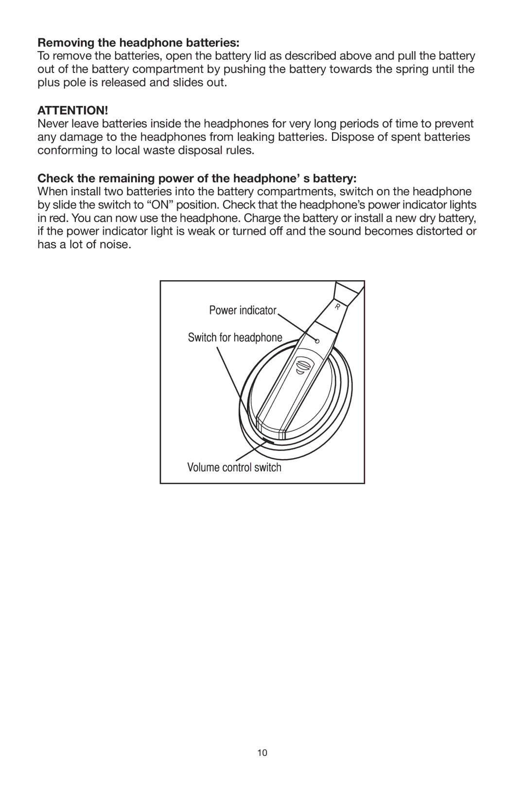 PYLE Audio PLVWR70IR owner manual Removing the headphone batteries, Check the remaining power of the headphone’ s battery 