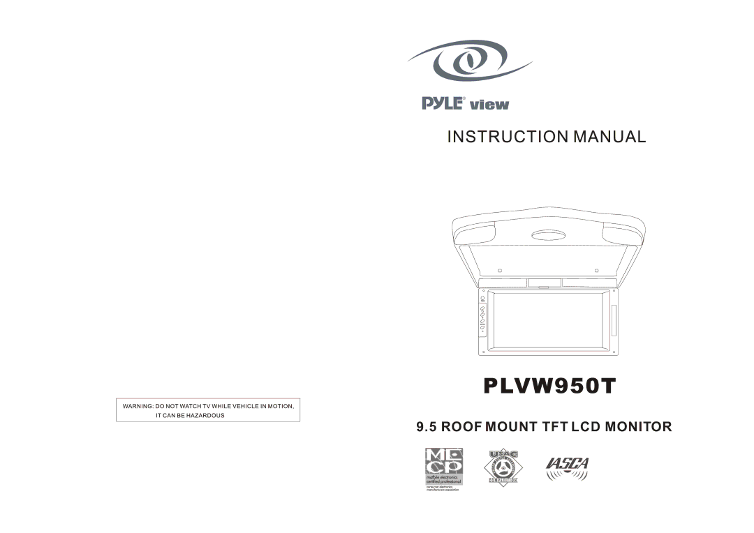 PYLE Audio PLVWR950T manual Roof Mount TFT LCD Monitor 