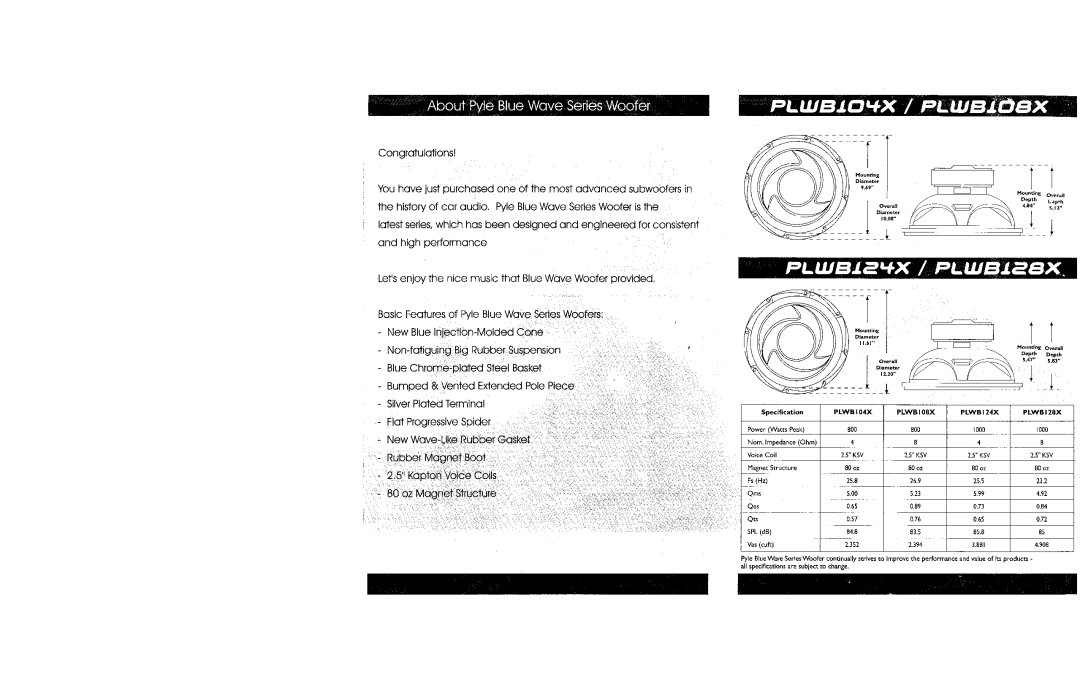 PYLE Audio PLWB108X, PLWB104X, PLWB124X, PLWB128X manual 