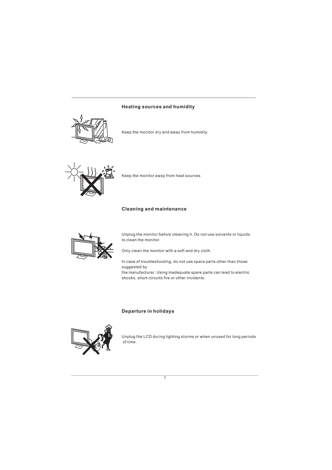 PYLE Audio PM15LCD manual Heating sources and humidity, Cleaning and maintenance, Departure in holidays 