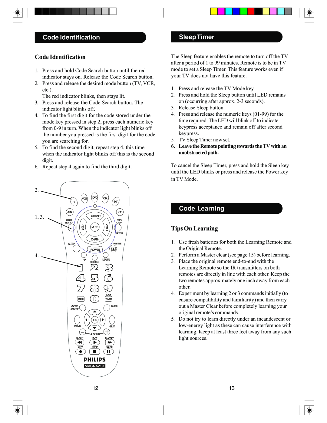 PYLE Audio PM725 manual Code Identification, Sleep Timer, Code Learning, Tips On Learning 