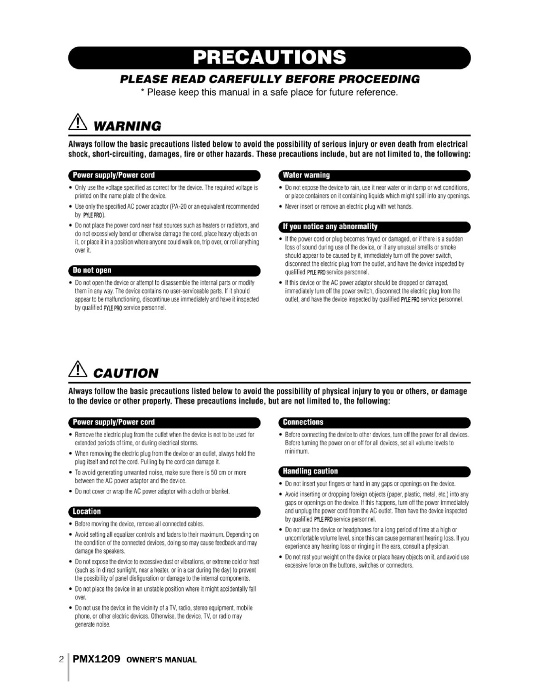 PYLE Audio PMX1209 instruction manual 