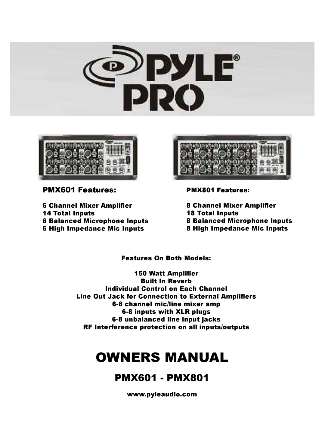 PYLE Audio owner manual PMX601 PMX801 