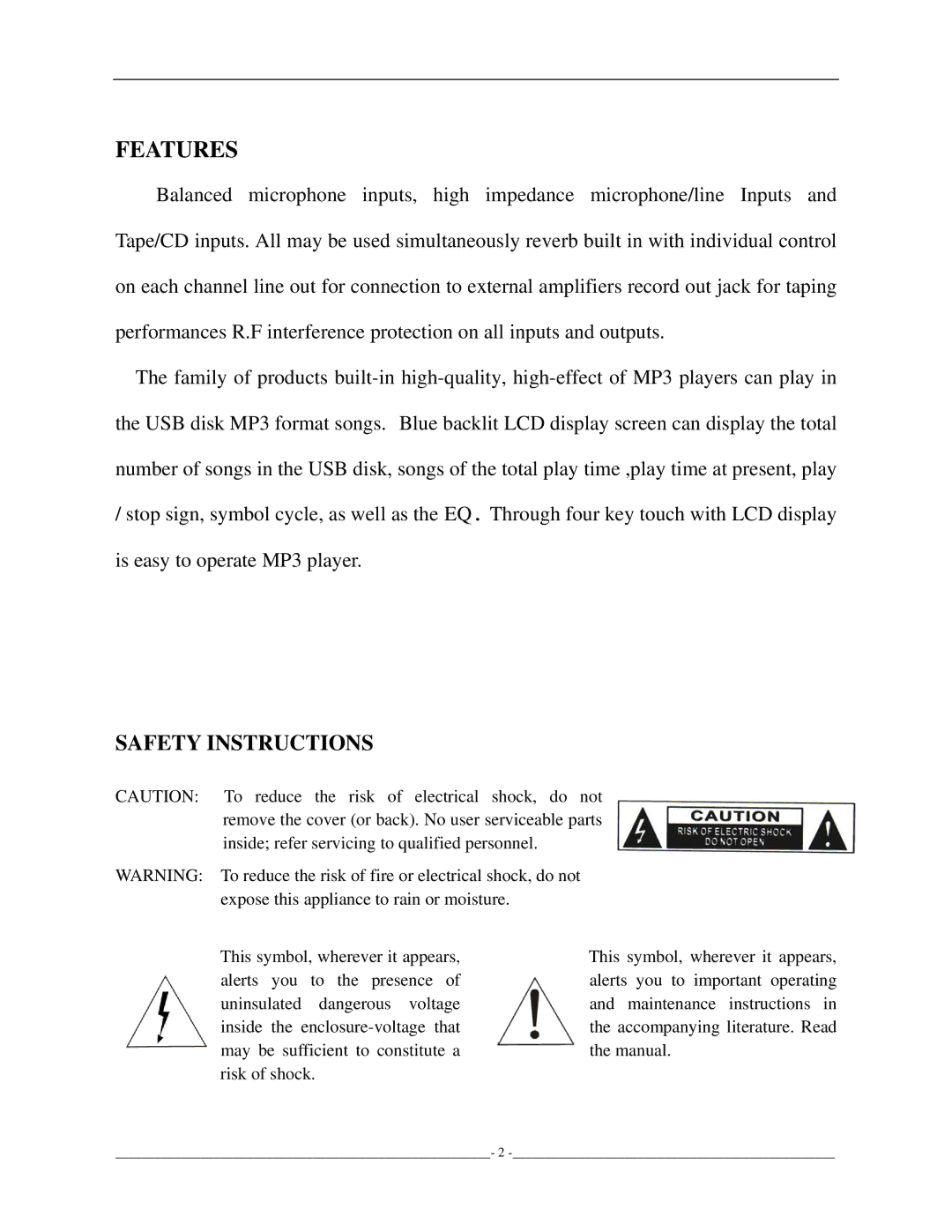 PYLE Audio PMX402M, PMX802M, PMX602M owner manual Features 