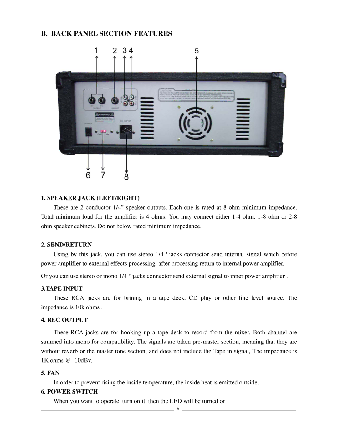 PYLE Audio PMX802M, PMX602M, PMX402M owner manual Back Panel Section Features 