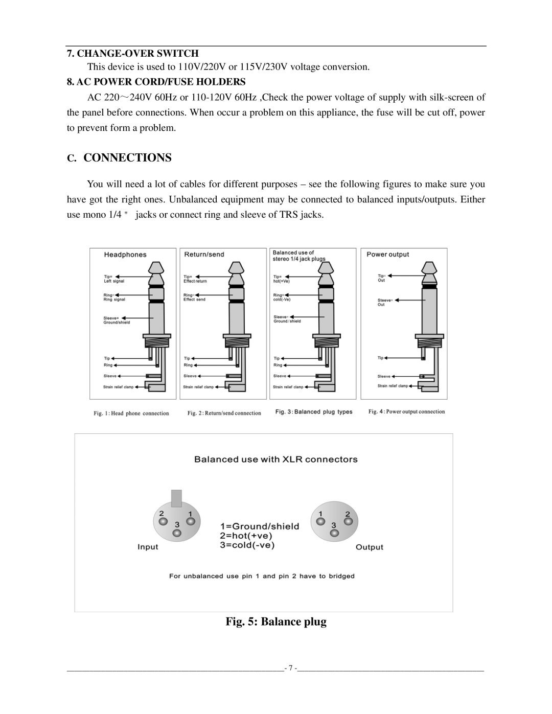 PYLE Audio PMX602M, PMX802M, PMX402M owner manual Connections, CHANGE-OVER Switch, AC Power CORD/FUSE Holders 