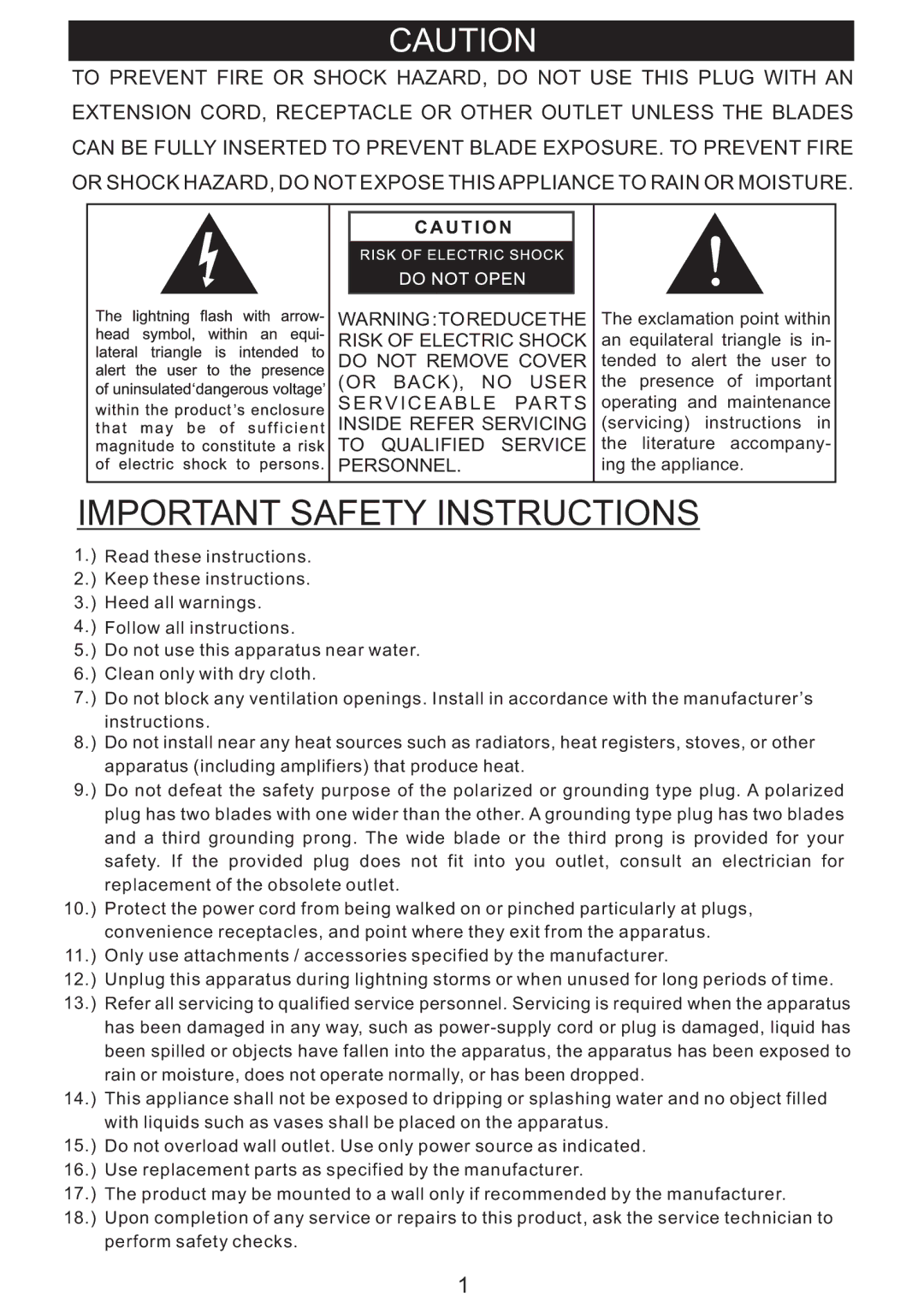 PYLE Audio PNGTT1 manual Important Safety Instructions 