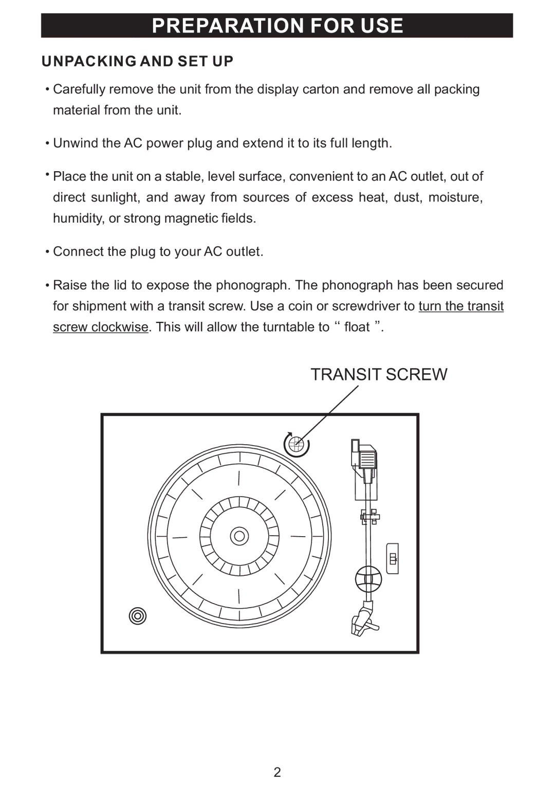 PYLE Audio PNGTT1 manual Preparation for USE 