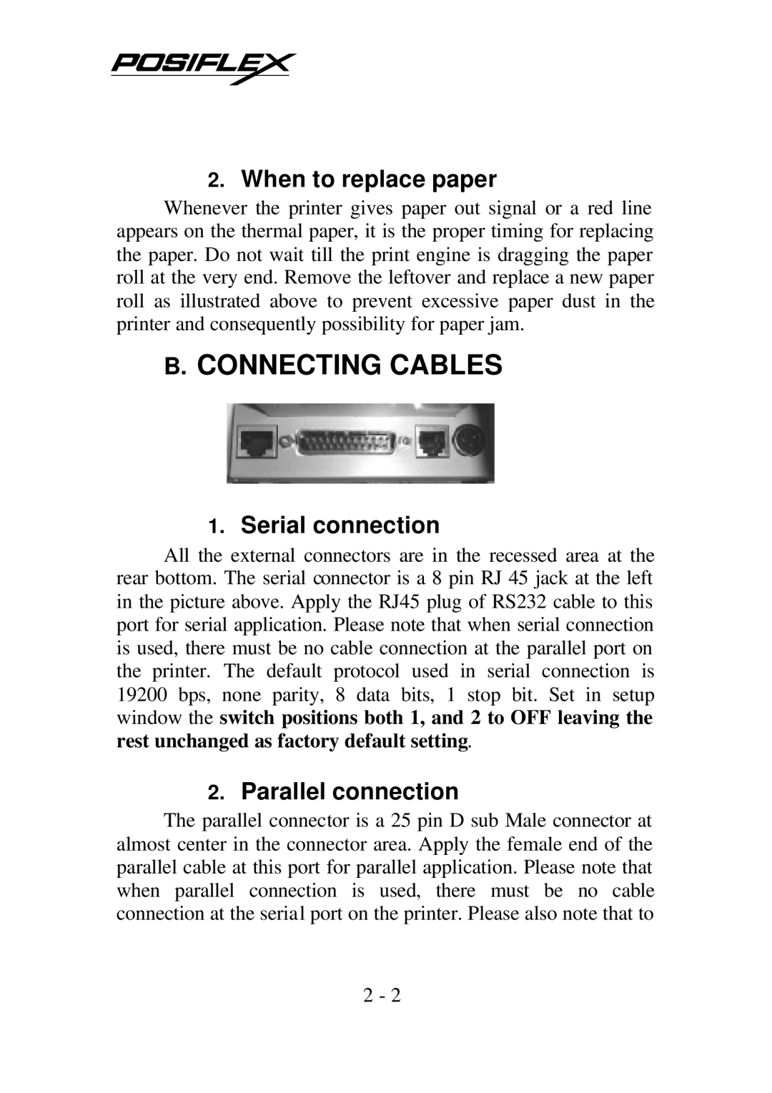 PYLE Audio PP-5200 warranty Connecting Cables, When to replace paper, Serial connection, Parallel connection 