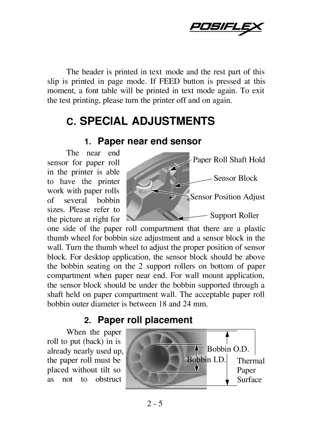 PYLE Audio PP-5200 warranty Special Adjustments, Paper near end sensor, Paper roll placement 