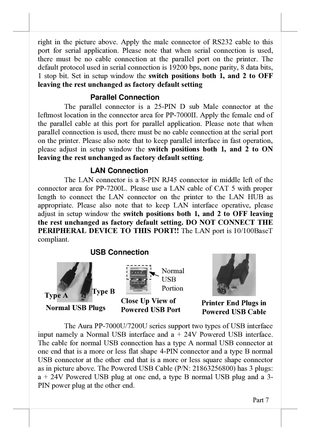 PYLE Audio PP-7200L manual Parallel Connection, LAN Connection, USB Connection 