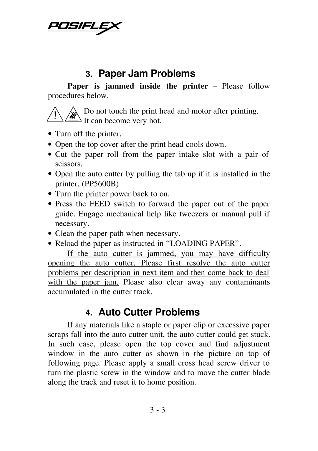 PYLE Audio PP5600 user manual Paper Jam Problems, Auto Cutter Problems 