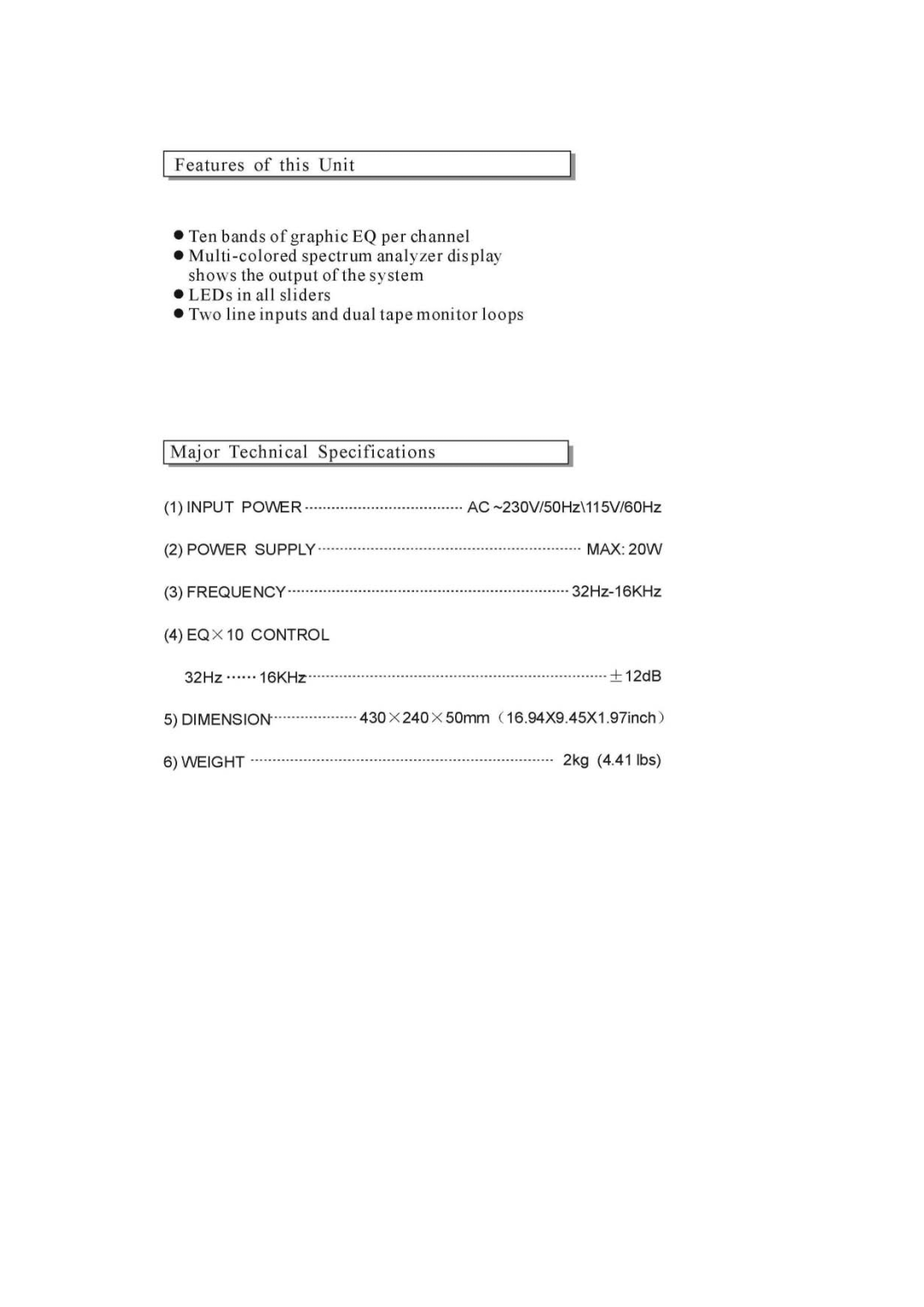 PYLE Audio PPEQ-100 owner manual EQX 10 Control 