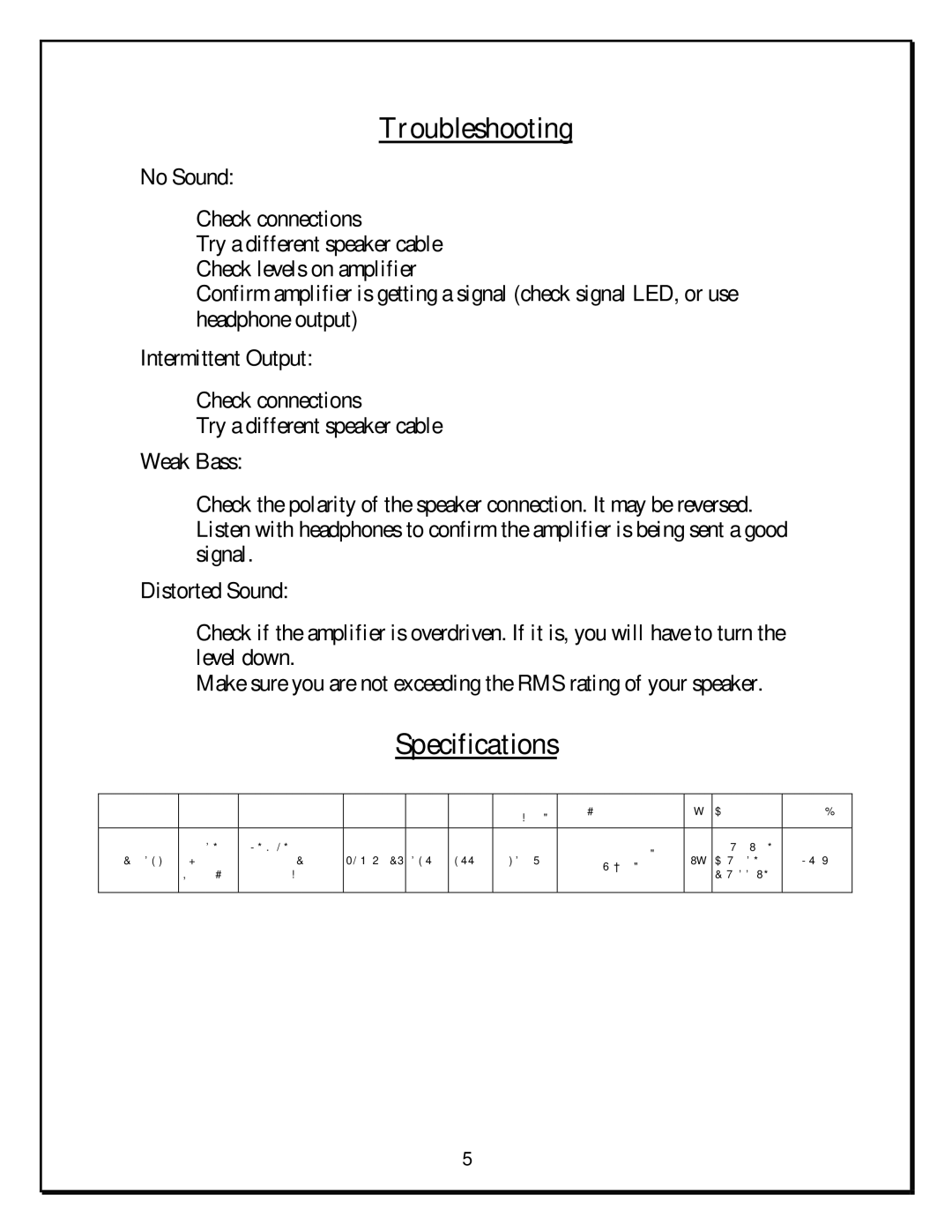 PYLE Audio PPHP1259 manual Troubleshooting, Specifications 