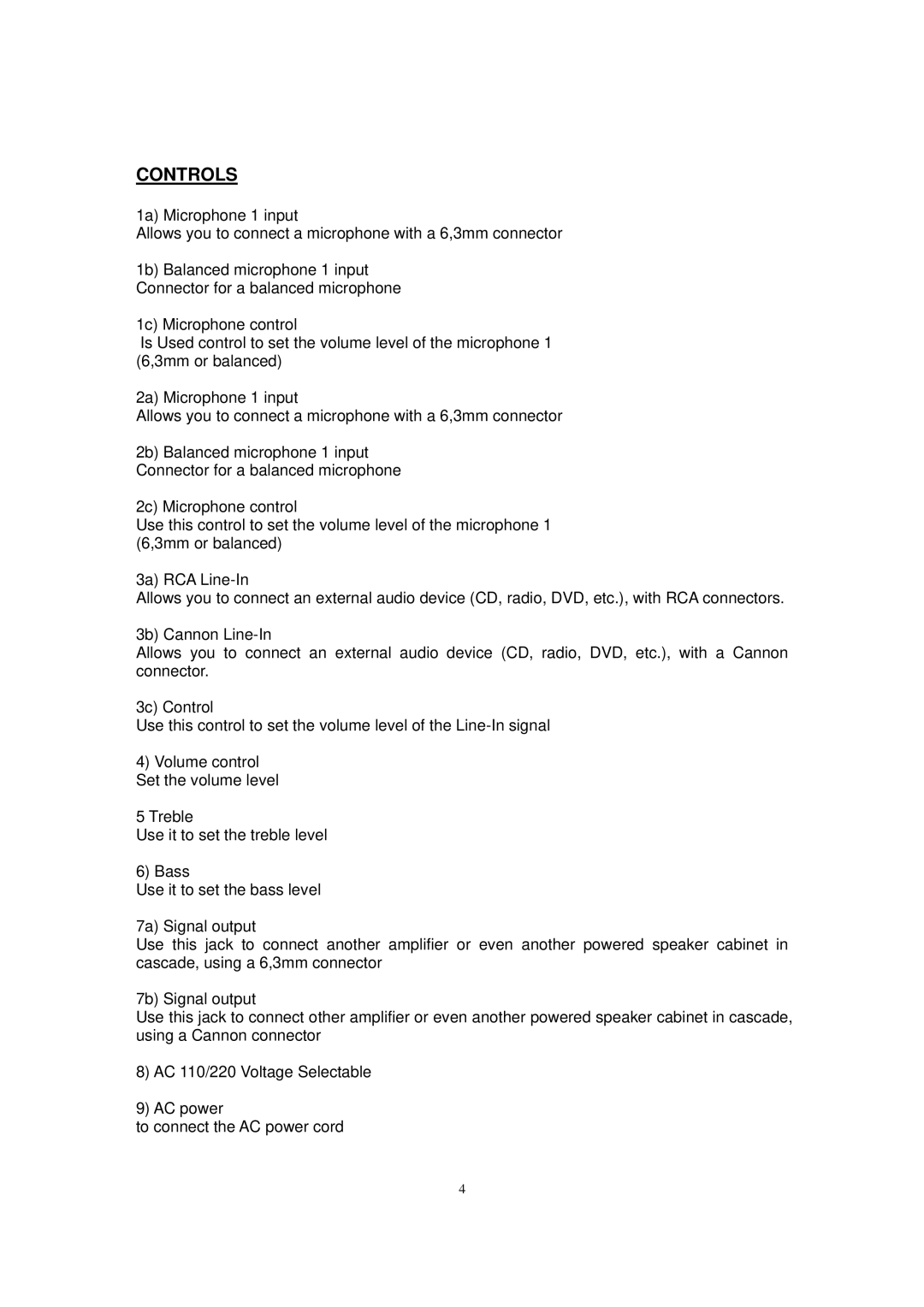 PYLE Audio PPHP151, PPHP153M, PPHP150A, PPHP123M, PPHP120A, PPHP121 user manual Controls 