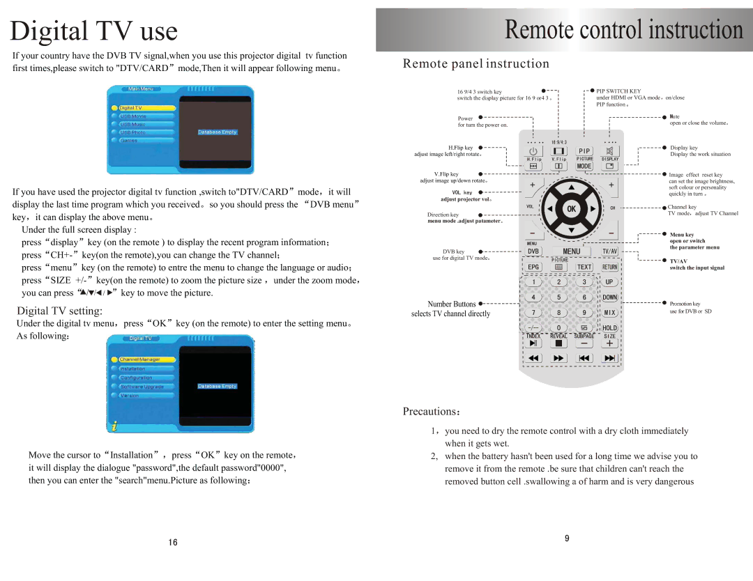 PYLE Audio PRJHD198 user manual Remote control instruction, Remote panel instruction 