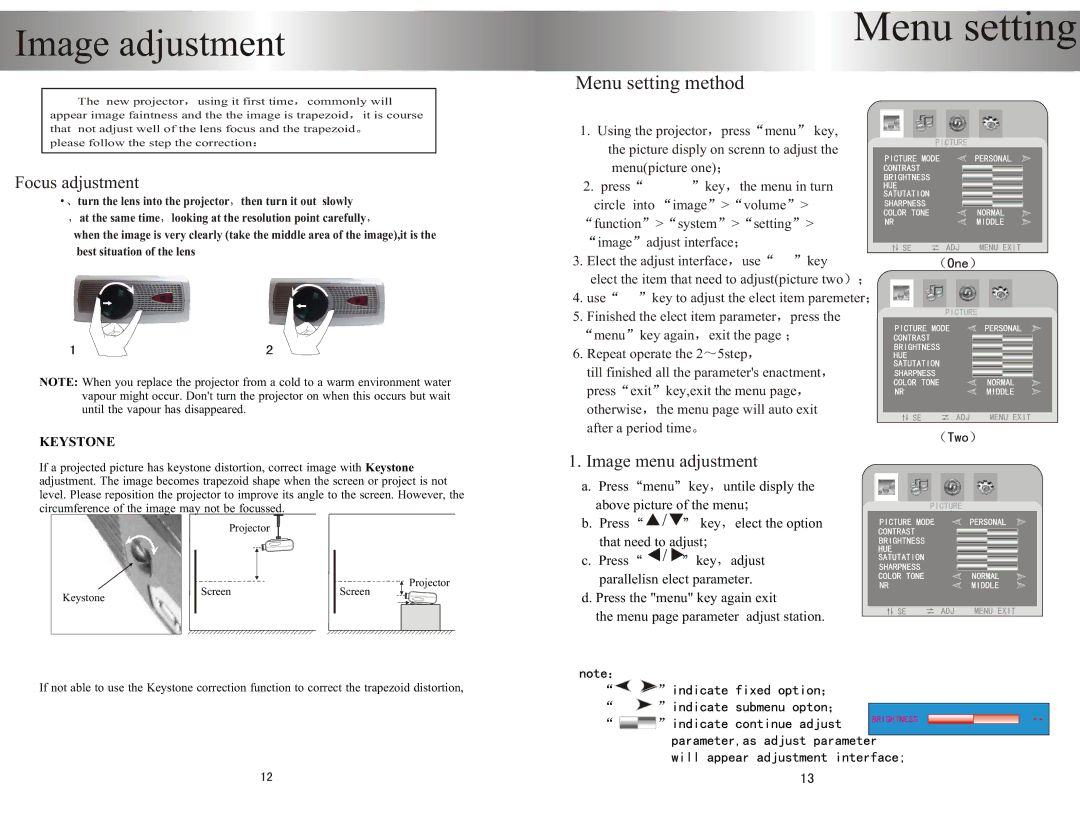 PYLE Audio PRJHD198 user manual Image adjustment, Menu setting method 