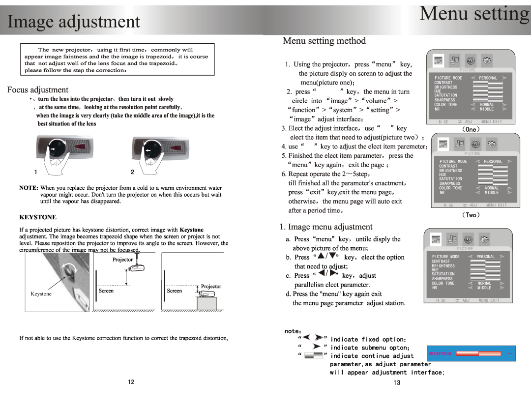PYLE Audio PRJHD198 Menu setting, Image adjustment, Focus adjustment, Image menu adjustment, Using the projector, press 