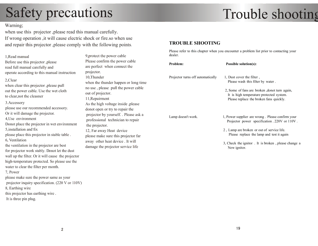 PYLE Audio PRJHD66 user manual Safety precautions 