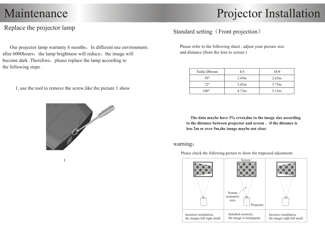 PYLE Audio PRJHD66 user manual Maintenance, Projector Installation 