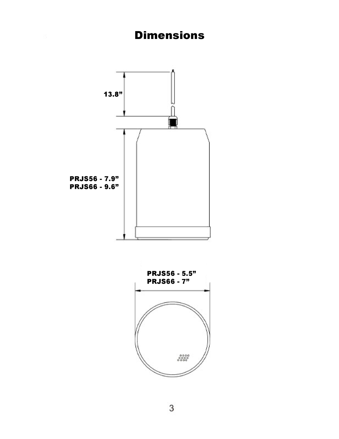 PYLE Audio PRJS66B, PRJS66W, PRJS56B, PRJS56W owner manual Dimensions 