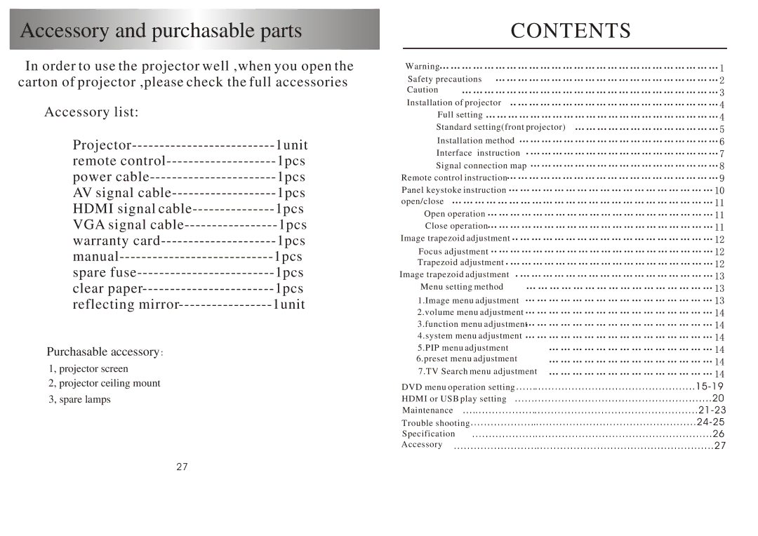 PYLE Audio PRJSD188 user manual Contents 