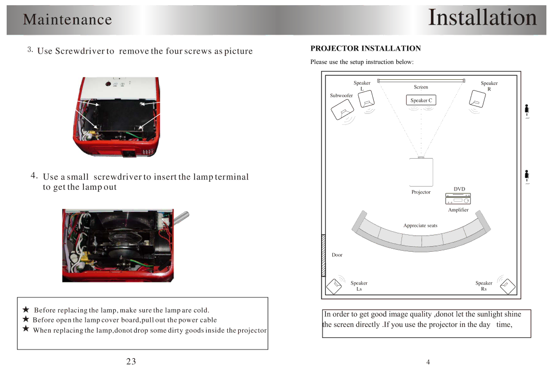 PYLE Audio PRJSD188 user manual Installation, Maintenance 