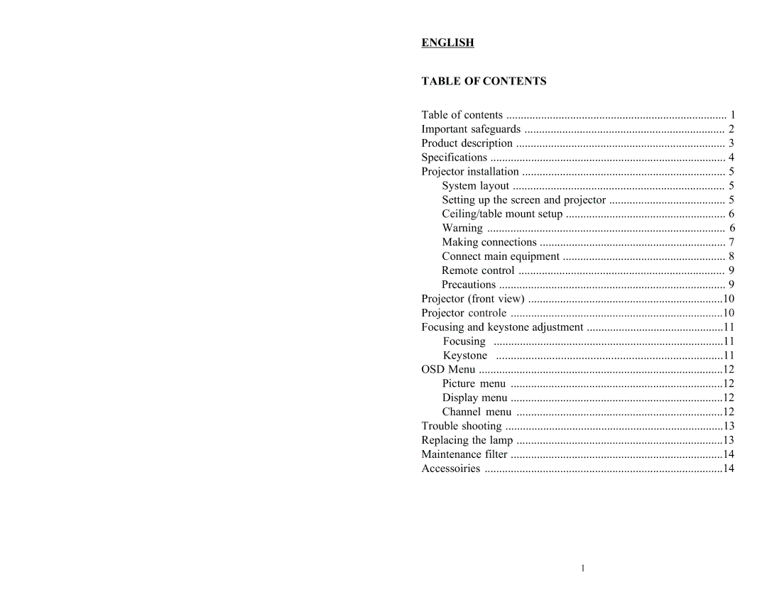 PYLE Audio PRJV66 user manual English Table of Contents 