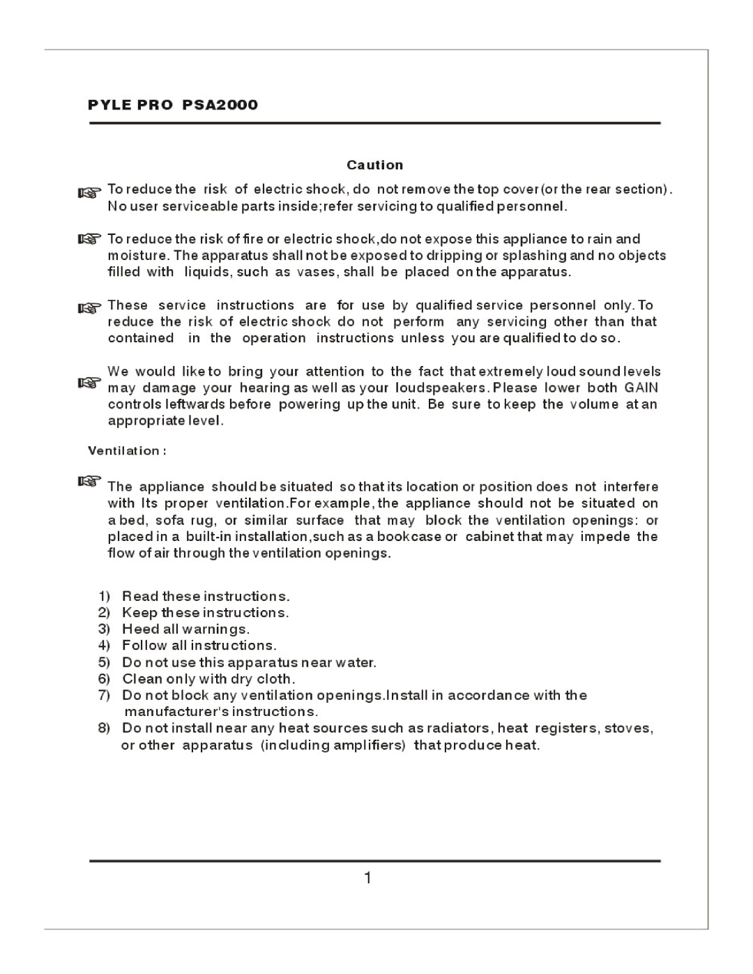 PYLE Audio PSA2000 manual 