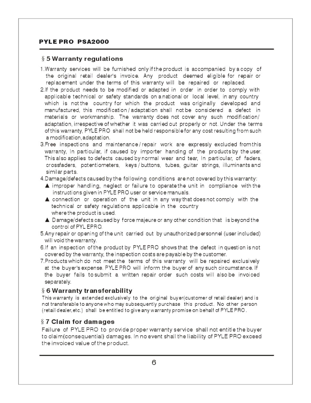 PYLE Audio PSA2000 manual 