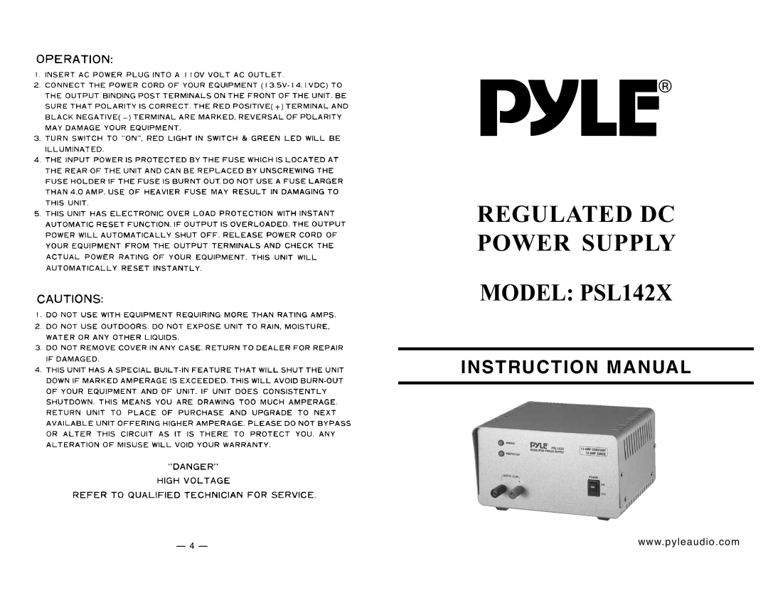 PYLE Audio PSL142X instruction manual $7& 32 5 