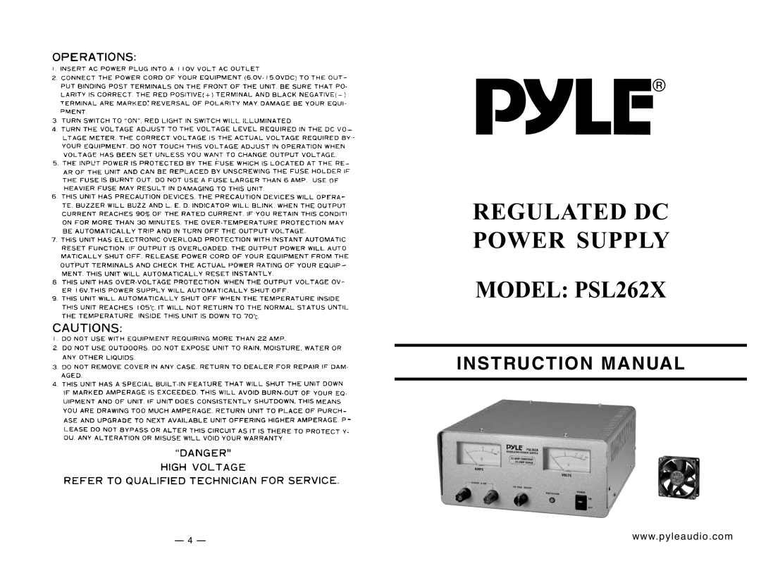 PYLE Audio PSL262X instruction manual $7& 32 5 