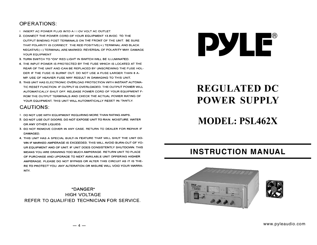 PYLE Audio PSL462X instruction manual $7& 32 5 