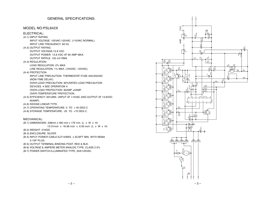 PYLE Audio manual General Specifications Model NOPSL642X, Electrical, Mechanical, Vlg, Amp 