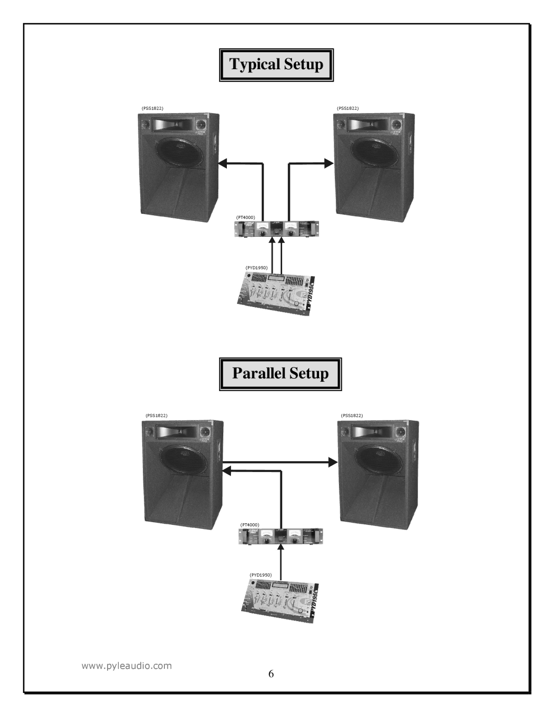 PYLE Audio PSS1822, PSS1522 manual Typical Setup Parallel Setup 