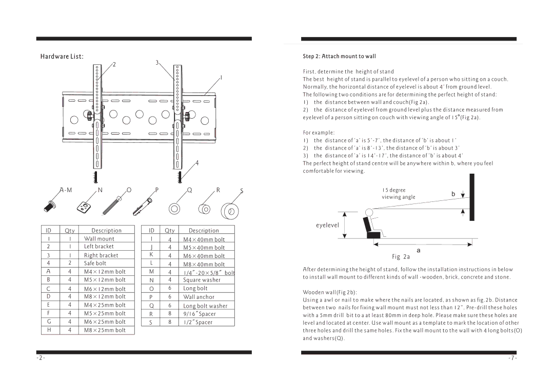 PYLE Audio PSW101CM manual Eyelevel, Attach mount to wall 