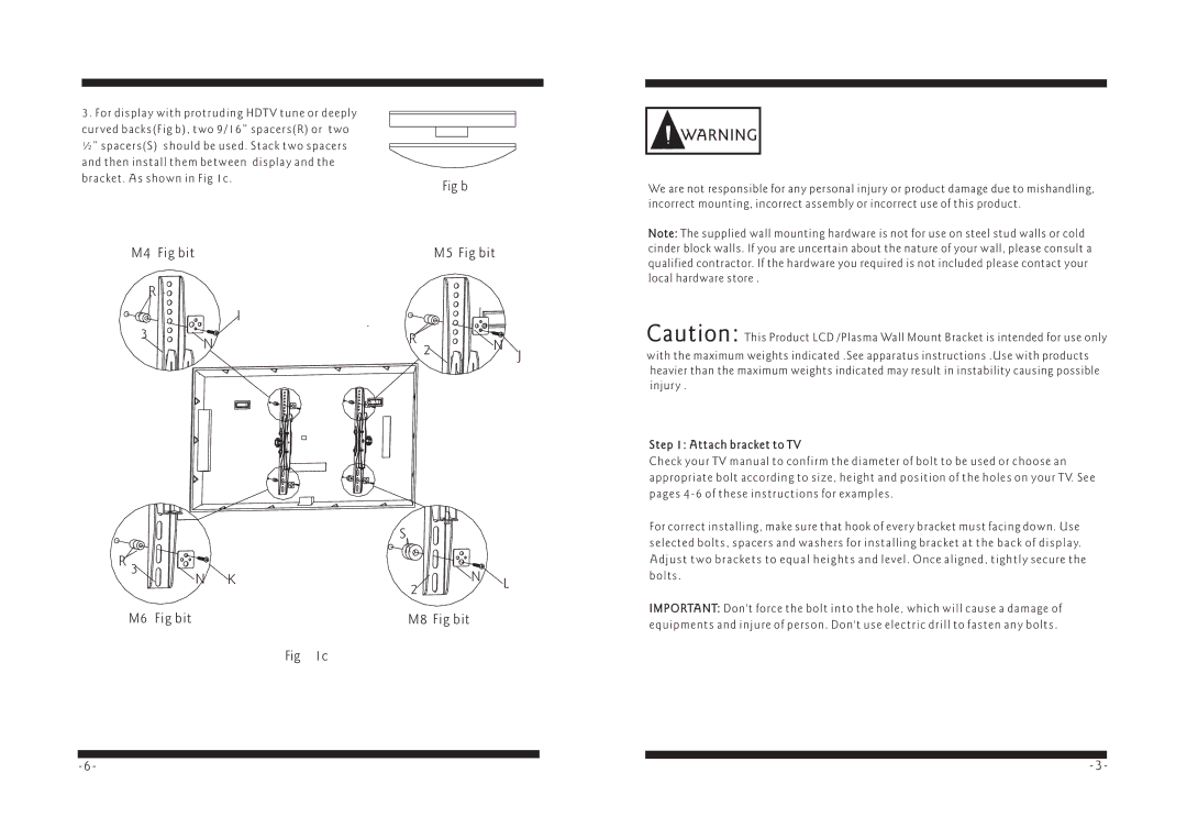 PYLE Audio PSW101CM manual M4 Fig bit M6 Fig bit M5 Fig bit M8 Fig bit, Attach bracket to TV 