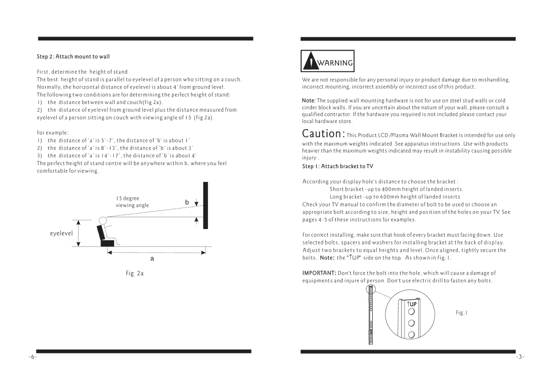 PYLE Audio PSW116MF1 manual Eyelevel, Attach mount to wall, Attach bracket to TV 