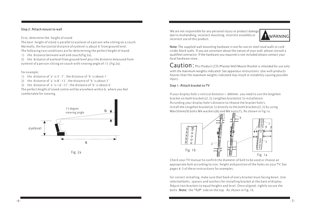 PYLE Audio PSW117ET1 manual Eyelevel, Attach mount to wall, Attach bracket to TV 