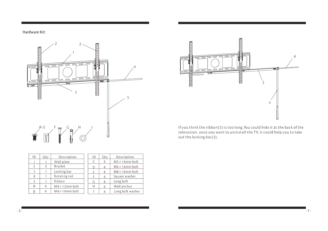 PYLE Audio PSW127LT manual Hardware Kit, Out the locking bar3 