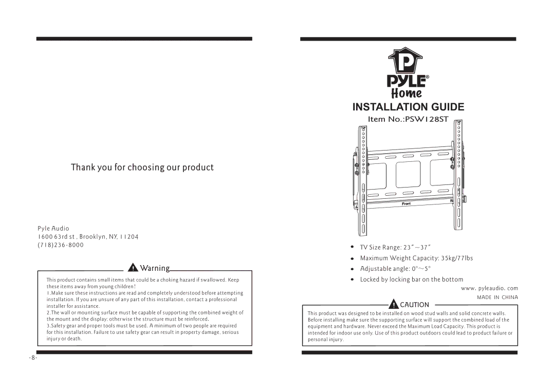 PYLE Audio PSW128ST manual Installation Guide 