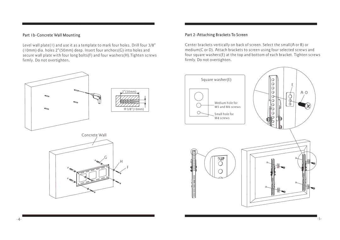 PYLE Audio PSW128ST manual Part 1b-Concrete Wall Mounting, Part 2-Attaching Brackets To Screen 